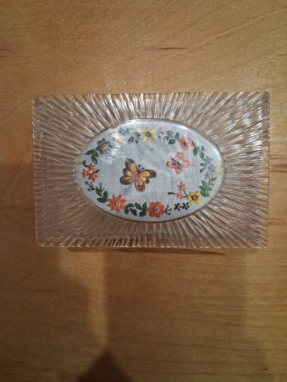 Floral Butterfly Glass Trinket Box - Clear with Multicolor Floral Motif